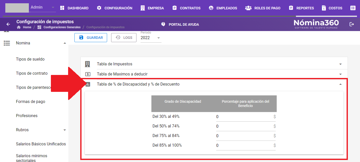 Tabla de porcentajes de discapacidad y descuento por rango