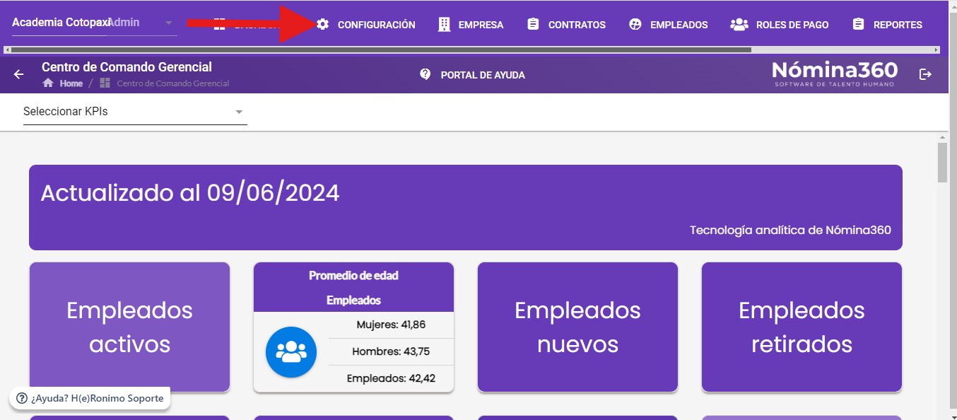 Acceso al menú Configuración en Nómina360