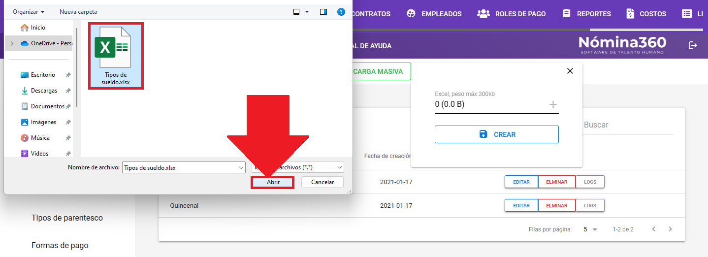 Cuadro de selección de archivo con el botón Abrir