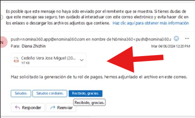 Correo actualizado con el rol de pago disponible para descarga