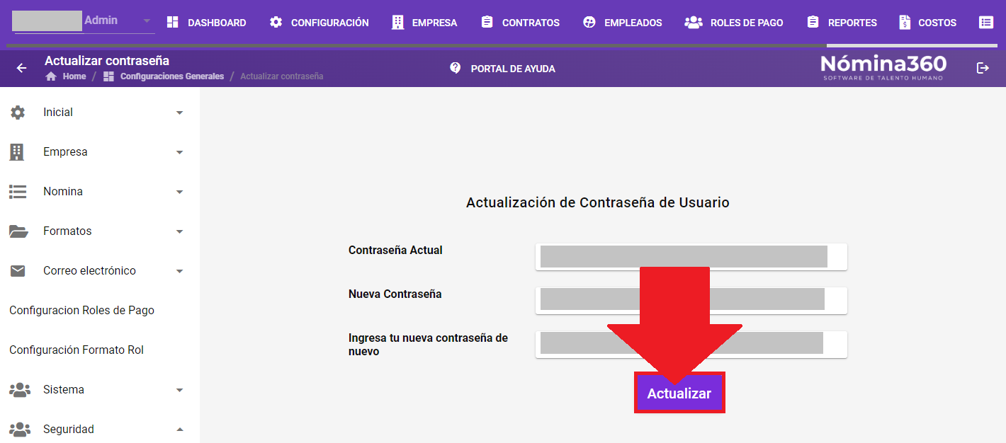 Botón Actualizar al final del formulario