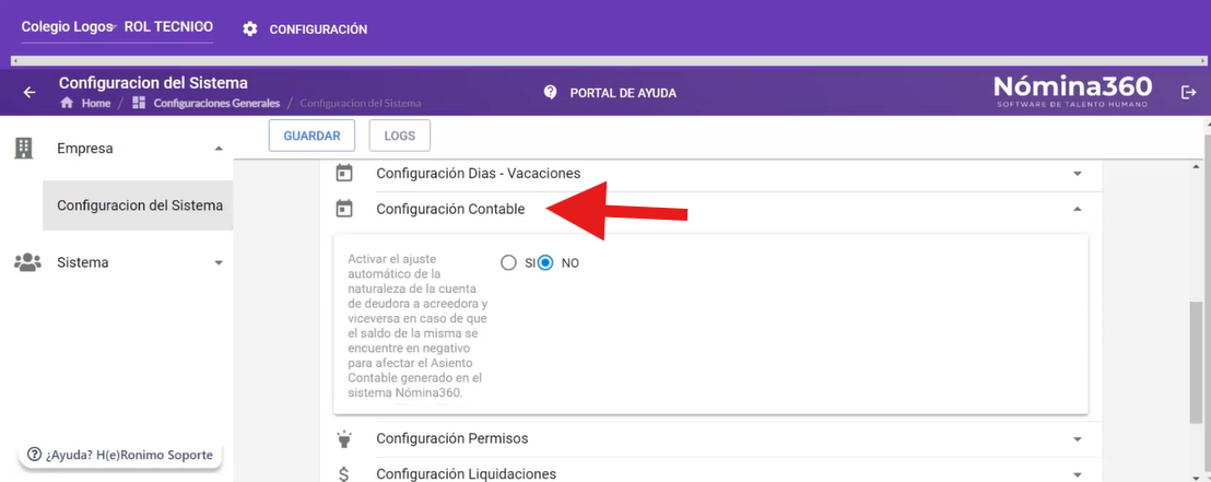 Sección Configuración Contable