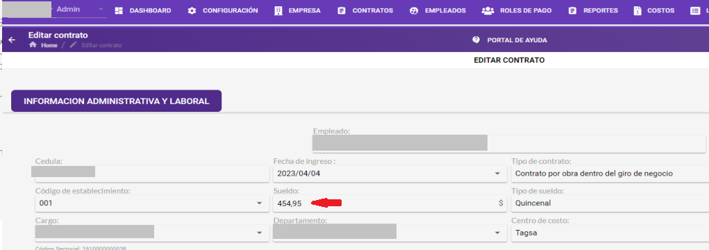 Pantalla de Contratos con la acción Editar disponible