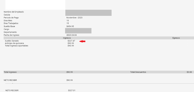 Rol de quincena con el ajuste proporcional aplicado