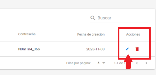 Acción de edición sobre el servicio de correo creado