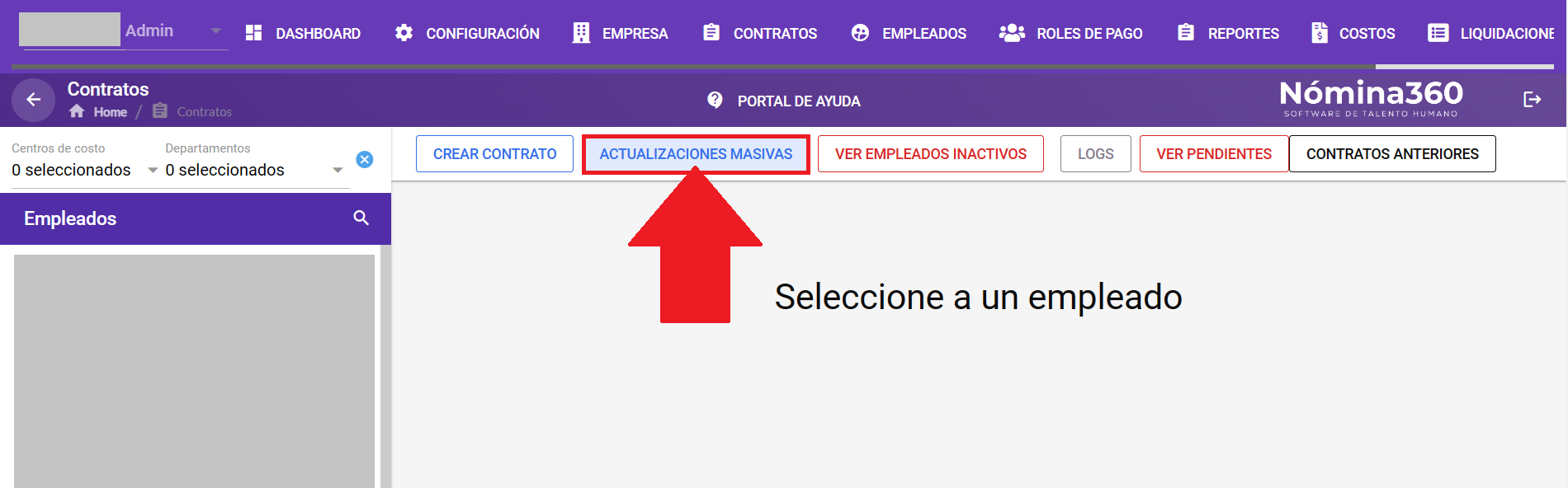 Botón Actualizaciones Masivas en el módulo Contratos