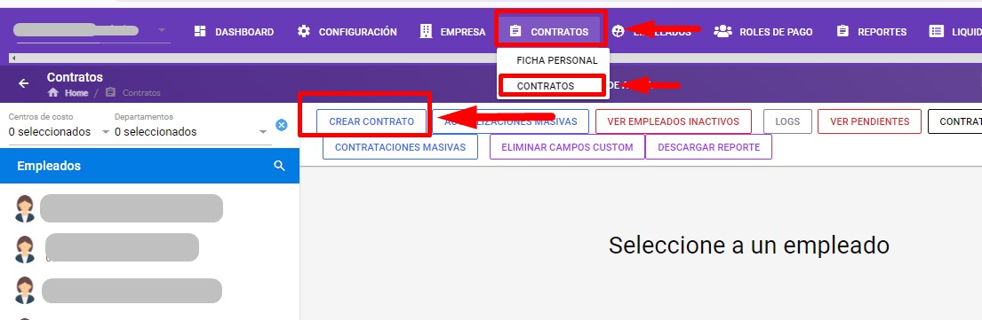 Acceso a Crear Contrato desde el menú principal