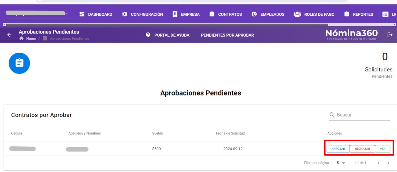 Listado de contratos pendientes de aprobación