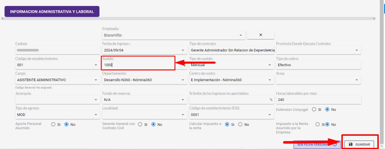Edición del contrato rechazado