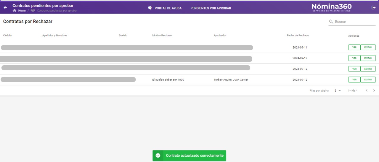 Contrato actualizado tras el rechazo