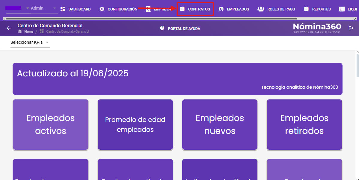 Opción Contratos en el menú principal de Nómina360