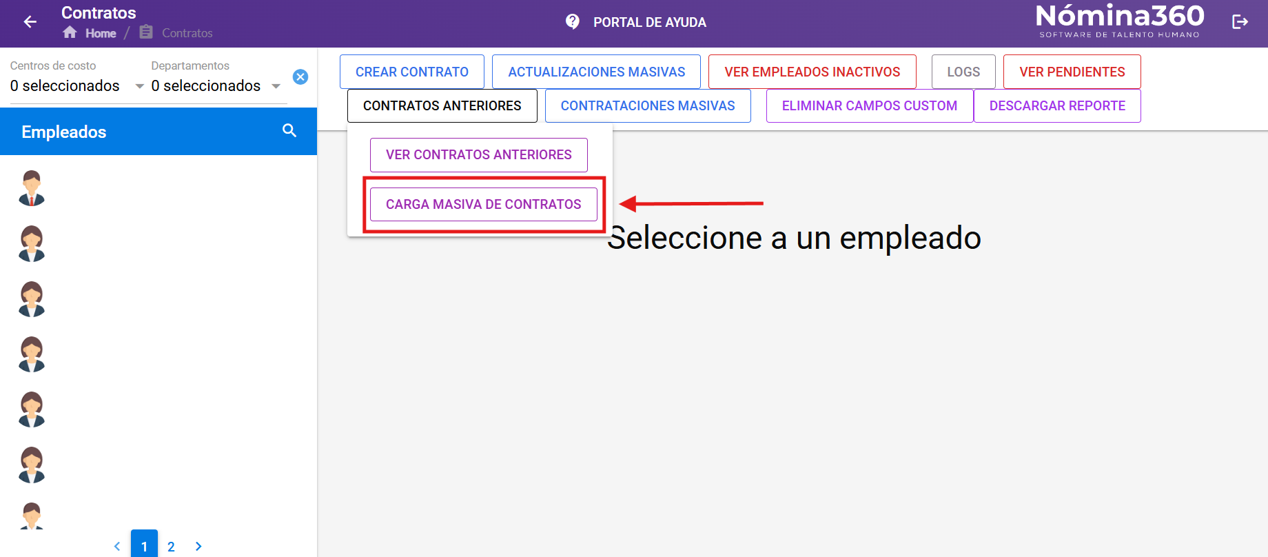 Opción Carga Masiva de Contratos