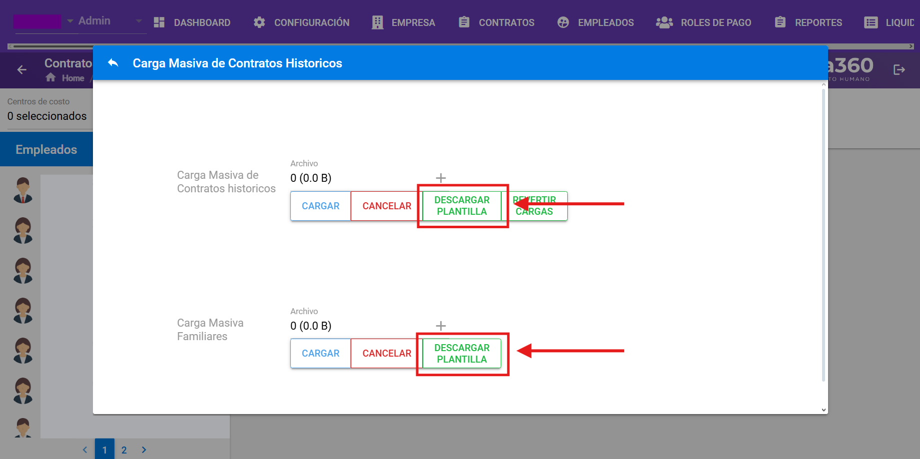 Botón Descargar Plantilla para contratos anteriores