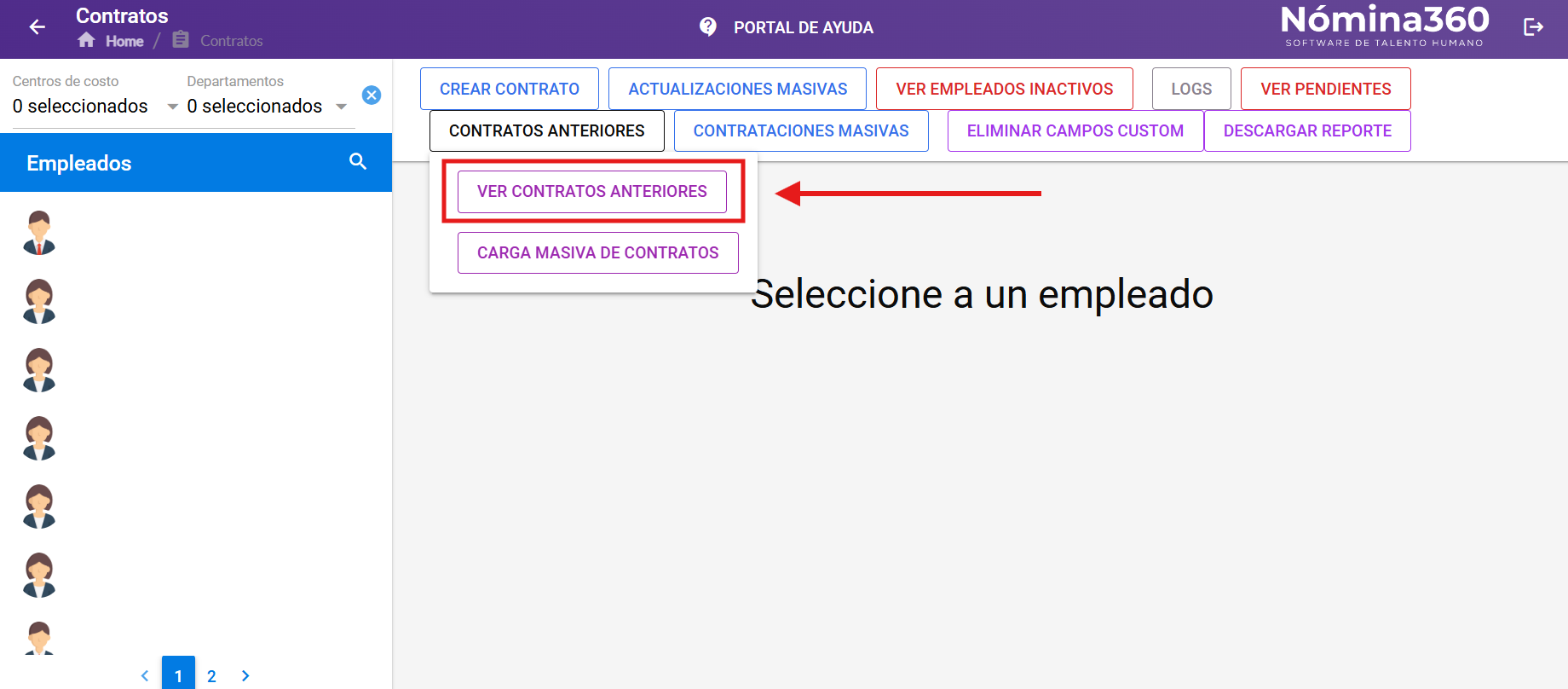 Opción Ver Contratos Anteriores