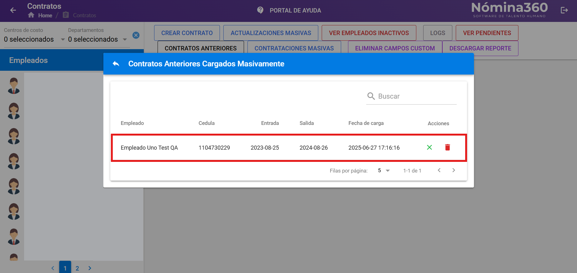Listado de contratos anteriores cargados
