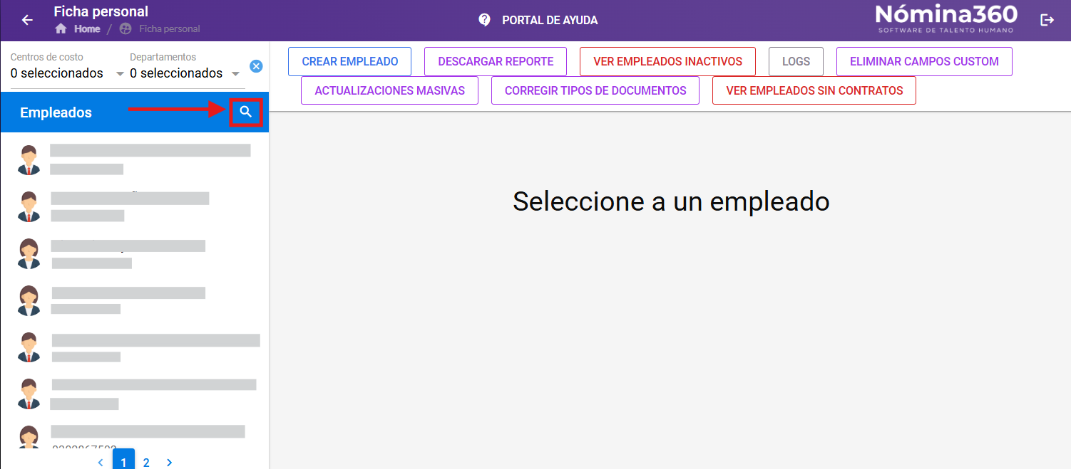 Cuadro de búsqueda en Ficha Personal