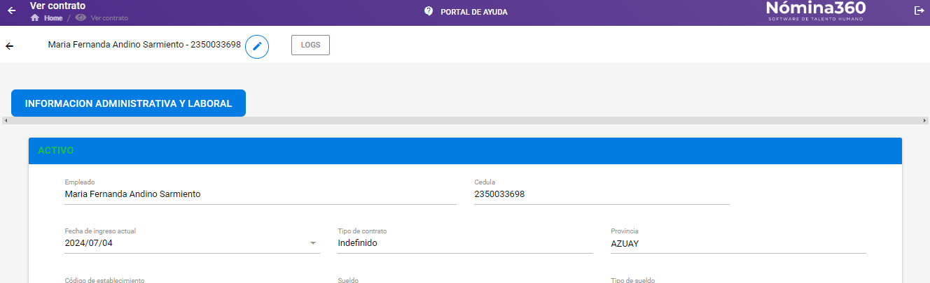 Detalle de un contrato cargado masivamente