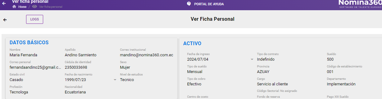 Listado de fichas personales creadas por la carga masiva