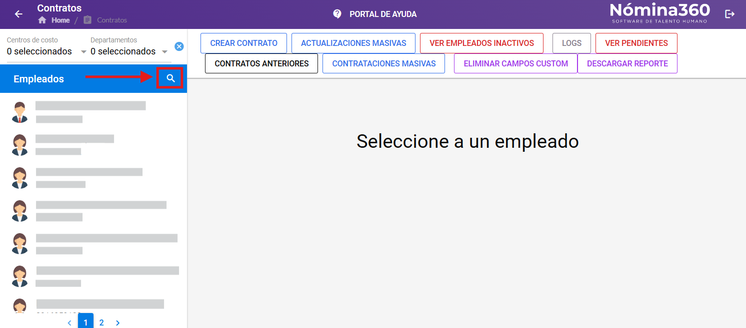 Cuadro de búsqueda de empleados con contrato