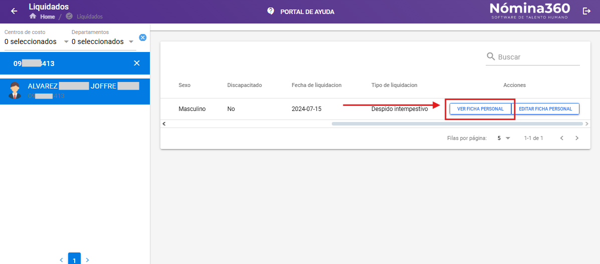 Botón Ver Ficha Personal del empleado inactivo