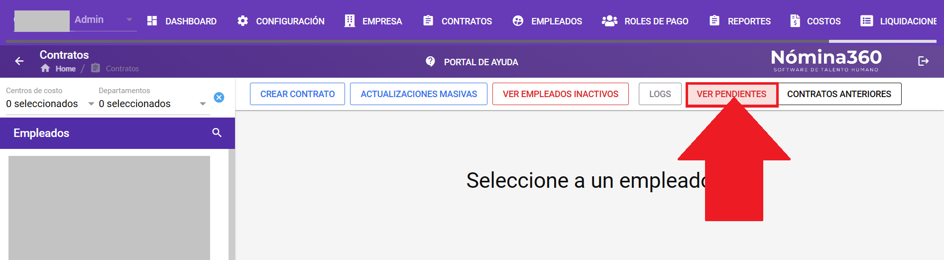 Botón Ver Pendientes en el módulo de contratos