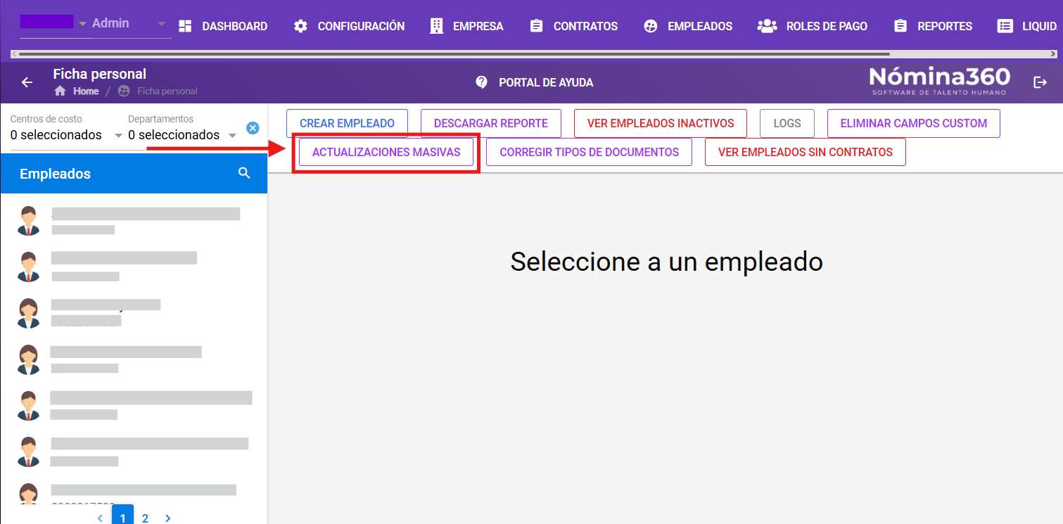 Botón Actualizaciones Masivas en la ficha personal