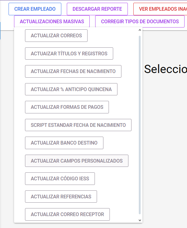Botón de la opción de actualización seleccionada