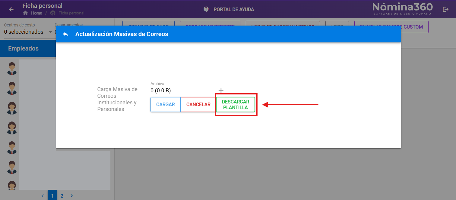 Botón Descargar Plantilla de la actualización masiva