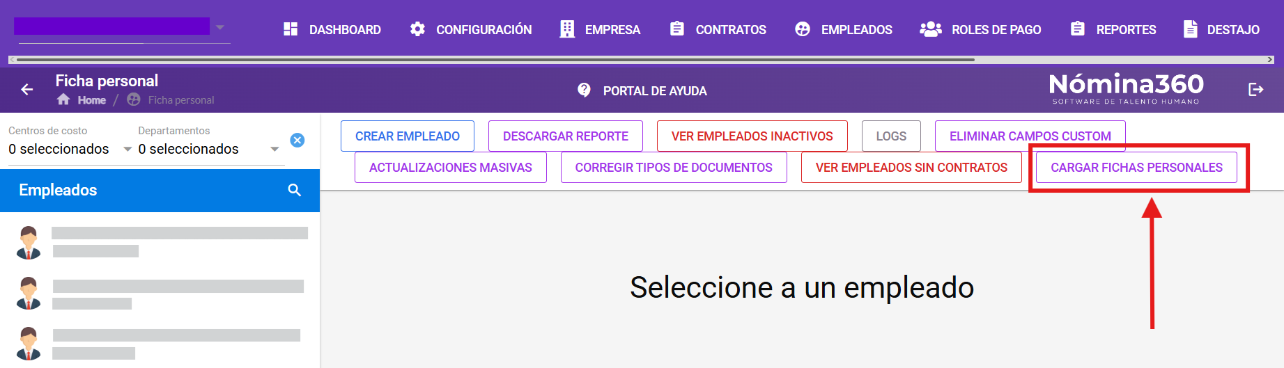 Botón Crear Empleado en la pantalla de Ficha Personal