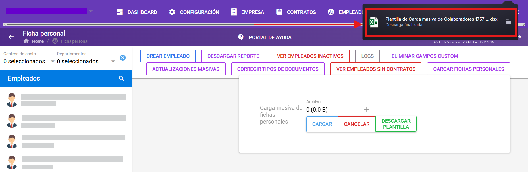 Archivo Excel de la plantilla descargado