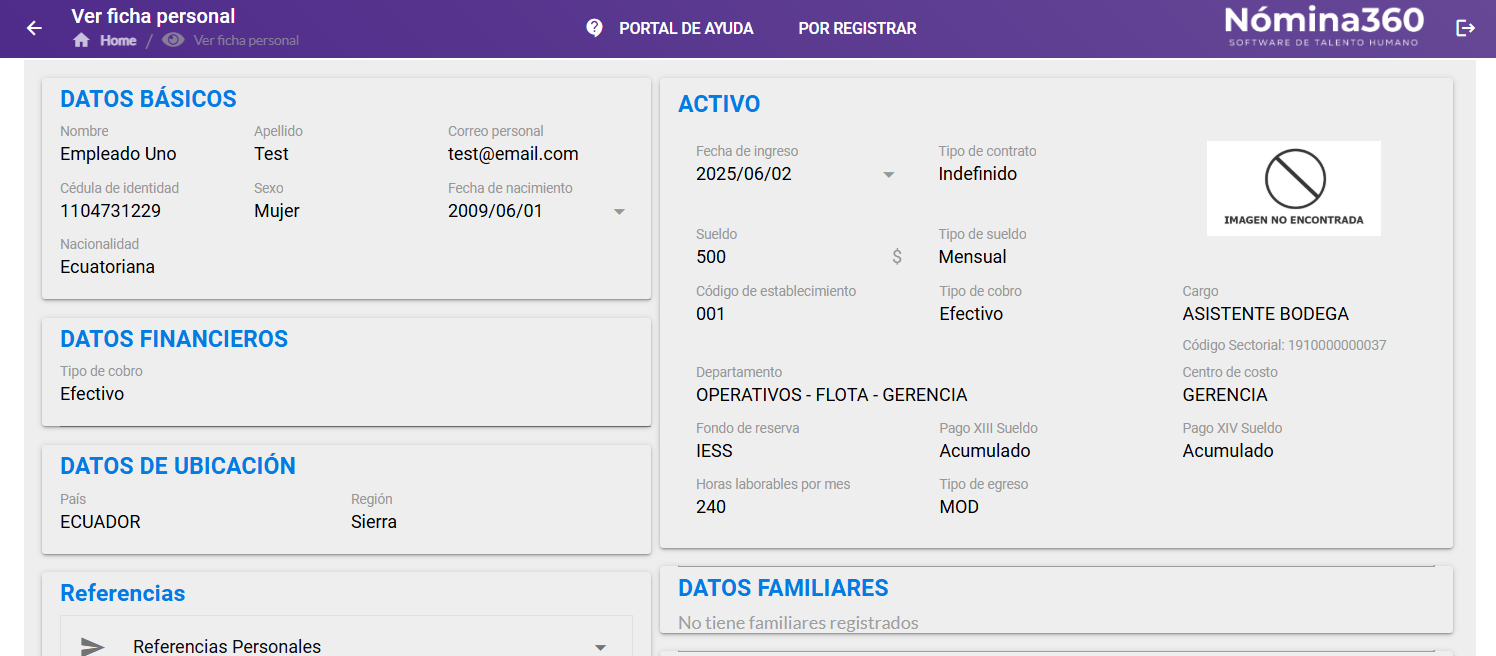 Vista de la ficha personal con los datos actualizados