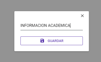 Cuadro con el nombre de la nueva sección y botón Guardar
