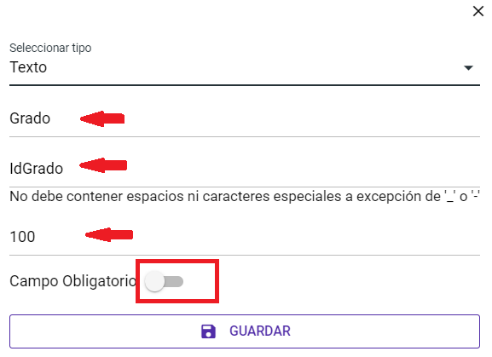 Configuración del campo de tipo Texto