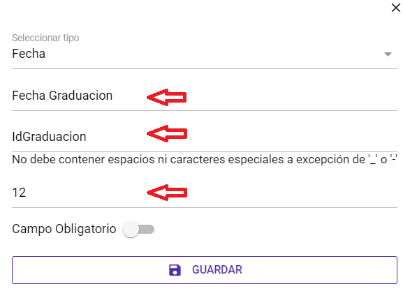 Configuración del campo de tipo Fecha