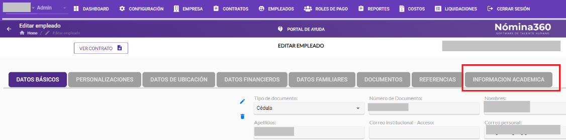Sección personalizada disponible al editar la ficha personal