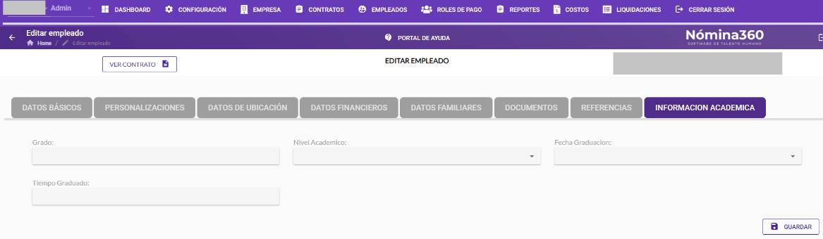 Información cargada en la sección personalizada