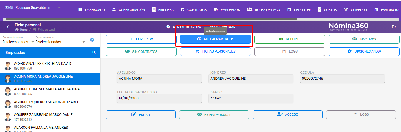 Botón Actualizar Datos en Ficha Personal