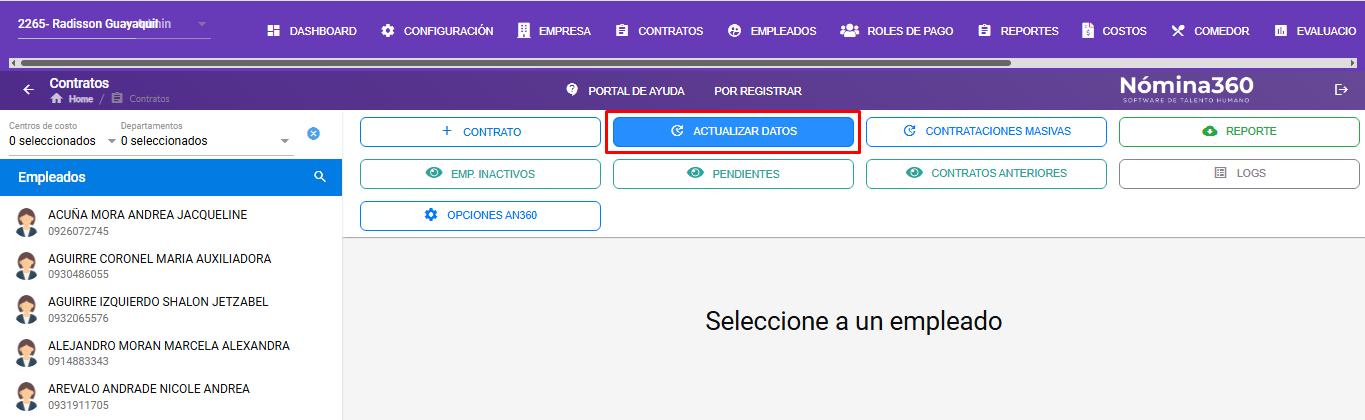 Botón Actualizar Datos en Contratos