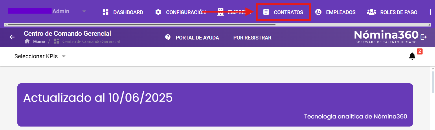 Opción Contratos en el menú principal de Nómina360