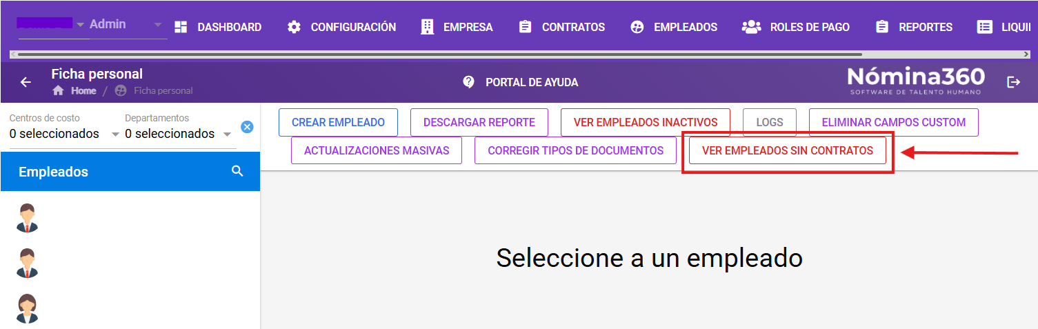 Vista de Empleados Sin Contrato