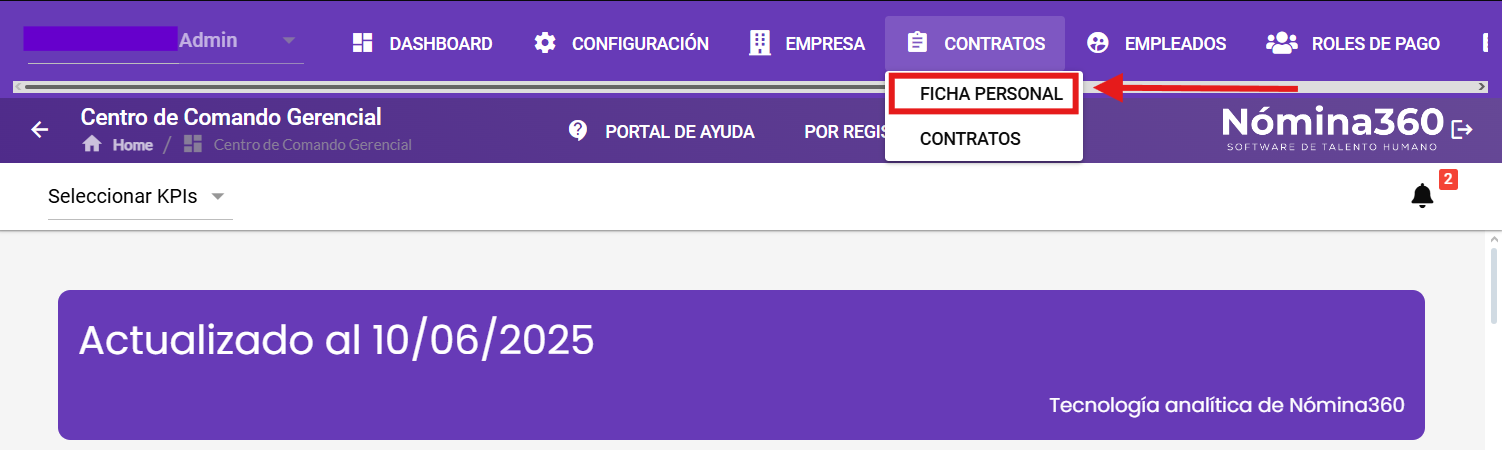 Submenú Ficha Personal dentro de Contratos