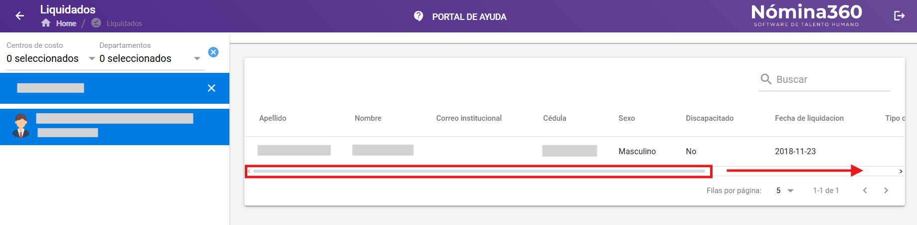 Barra horizontal desplazada hacia la derecha