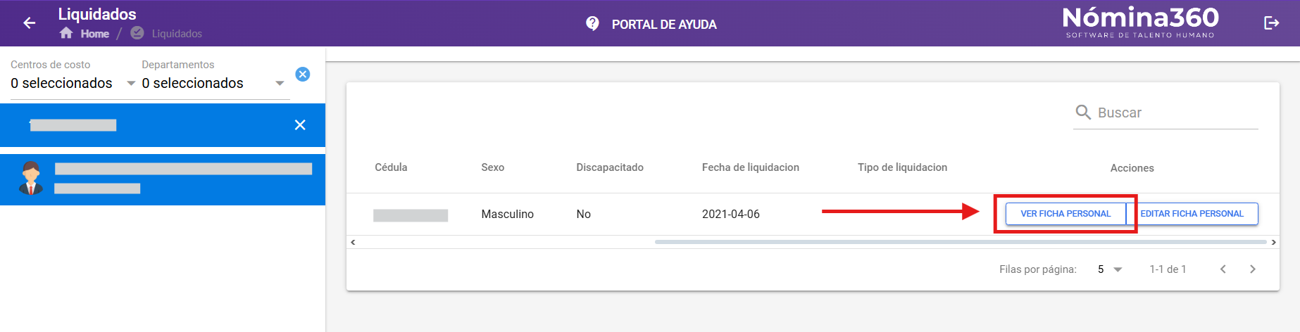 Botón Ver Ficha Personal del empleado inactivo