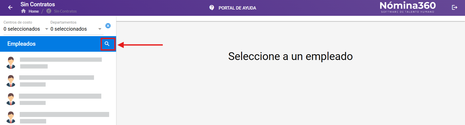 Cuadro de búsqueda de empleados sin contrato
