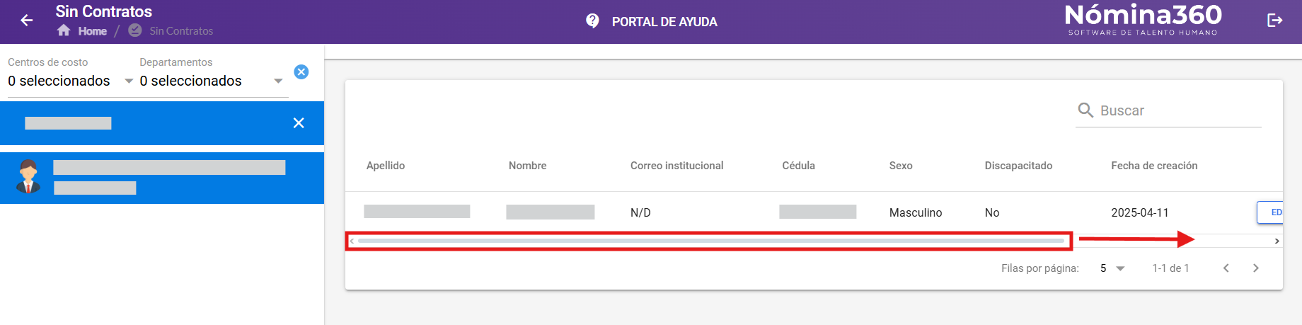 Barra horizontal desplazada hacia la derecha