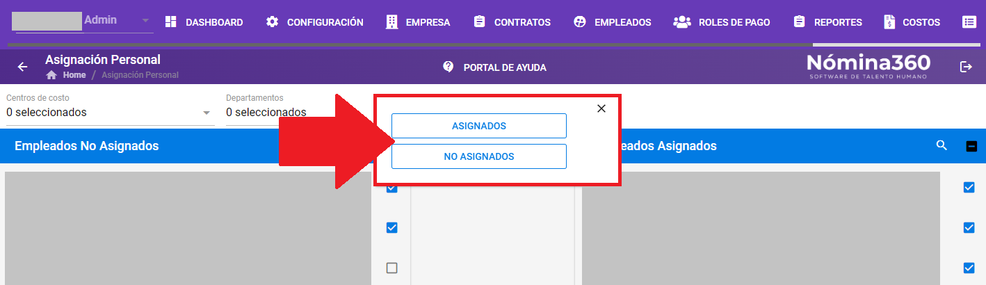 Selector con los tipos de reporte disponibles