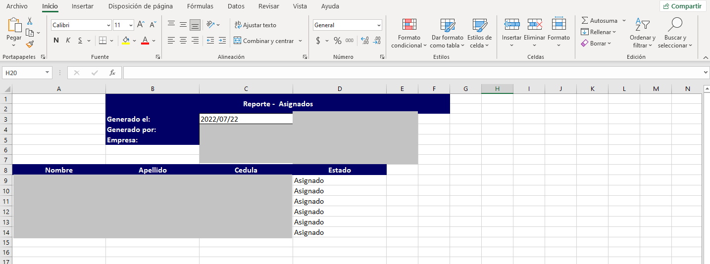 Reporte de asignación de personal descargado