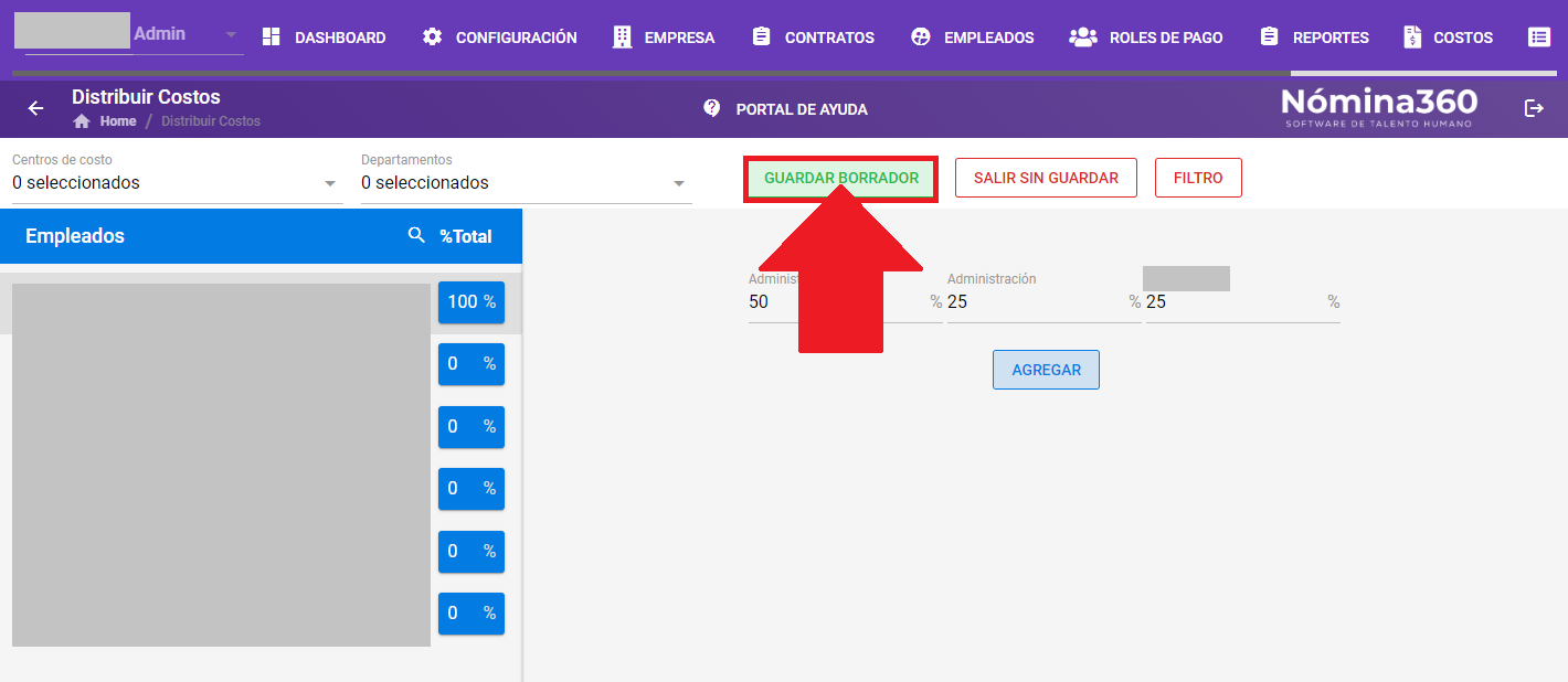 Botón Guardar Borrador para conservar la distribución
