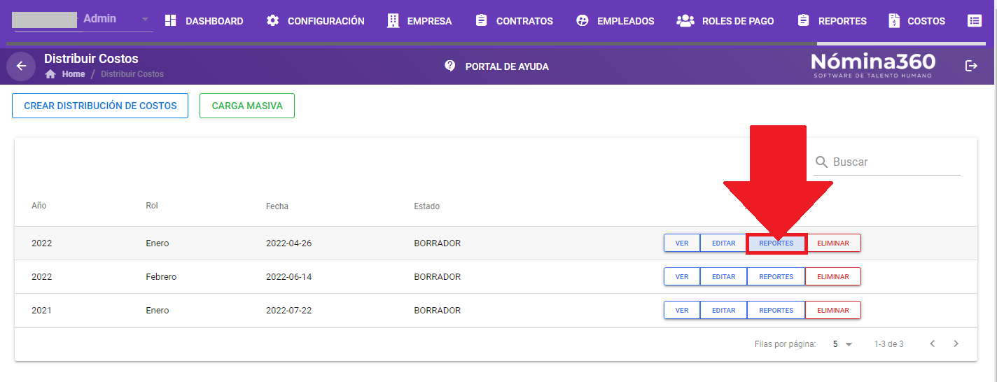 Botón REPORTES en una distribución procesada