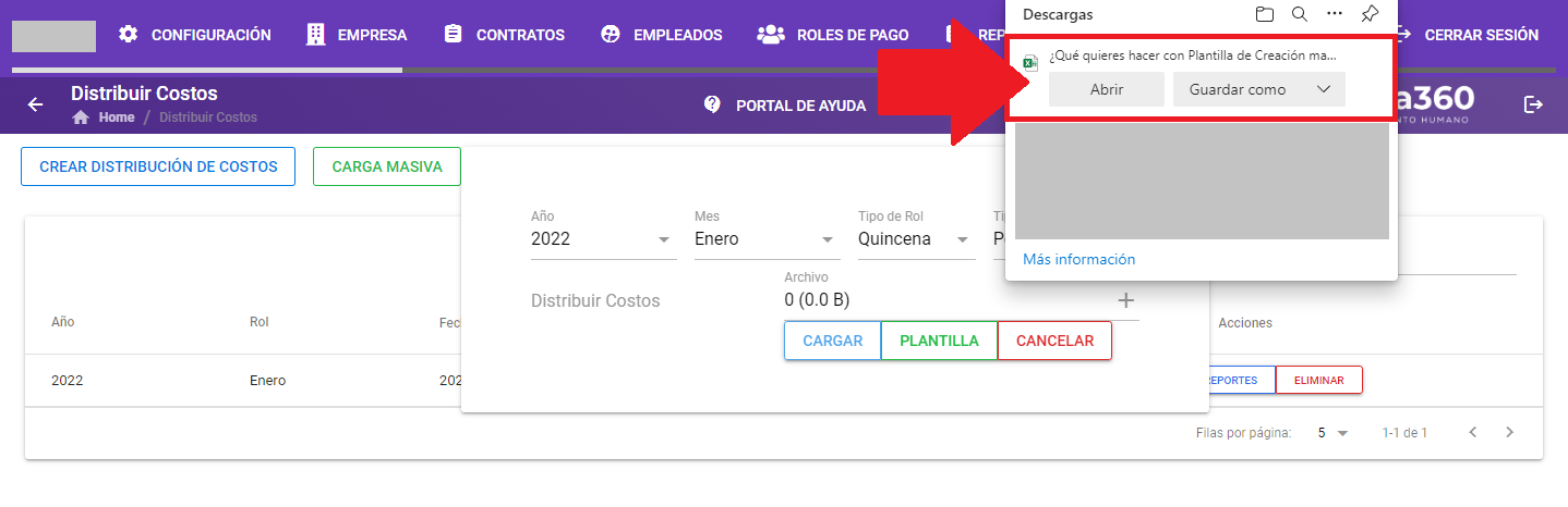 Diálogo para guardar la plantilla descargada